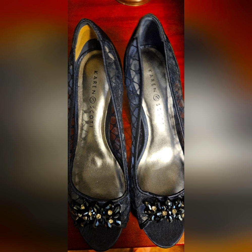 Karen Scott Navy Heels with Embellishments